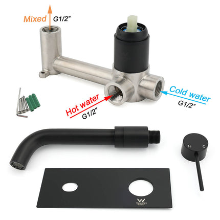 Matt Black Round Basin Mixer Bathtub Wall Mounted Faucet Tap Laundry Spout Set.