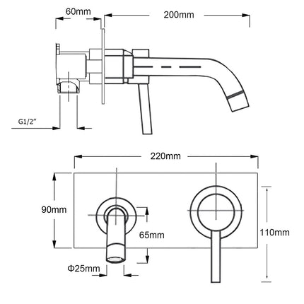 Matt Black Round Basin Mixer Bathtub Wall Mounted Faucet Tap Laundry Spout Set.