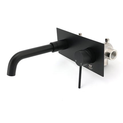 Matt Black Round Basin Mixer Bathtub Wall Mounted Faucet Tap Laundry Spout Set.
