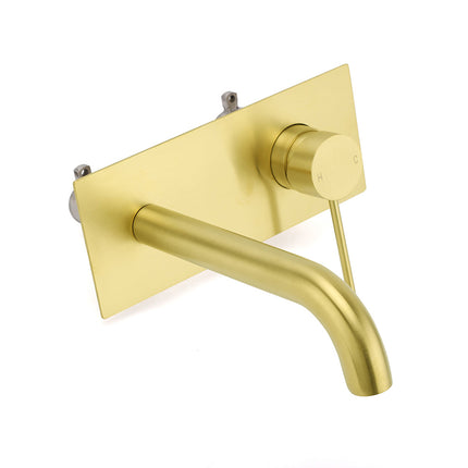 WELS Bathroom Round Wall Basin Mixer Vanity Sink Tap Spout Faucet Brushed Gold.