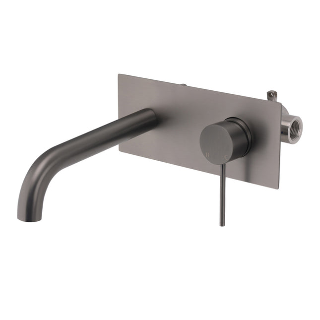 WELS Gun Metal Round Wall Basin Mixer Vanity Sink Tap Hot Cold Faucet Spout.