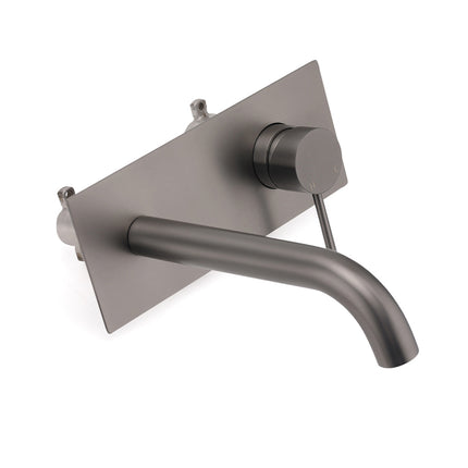 WELS Gun Metal Round Wall Basin Mixer Vanity Sink Tap Hot Cold Faucet Spout.