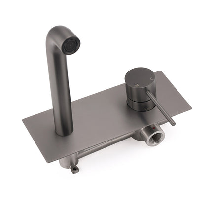 WELS Gun Metal Round Wall Basin Mixer Vanity Sink Tap Hot Cold Faucet Spout.