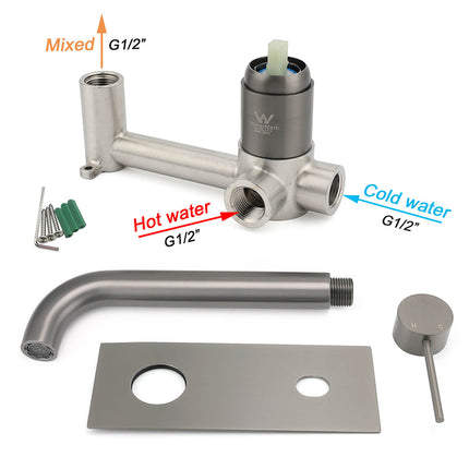 WELS Gun Metal Round Wall Basin Mixer Vanity Sink Tap Hot Cold Faucet Spout.