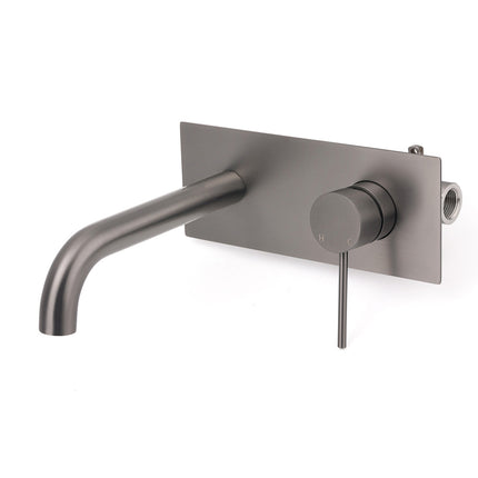WELS Gun Metal Round Wall Basin Mixer Vanity Sink Tap Hot Cold Faucet Spout.