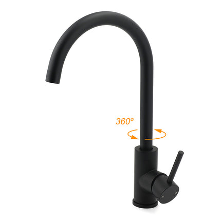WELS Black Kitchen Sink Mixer Laundry Faucet Tapware 360° Swivel Gooseneck Spout.