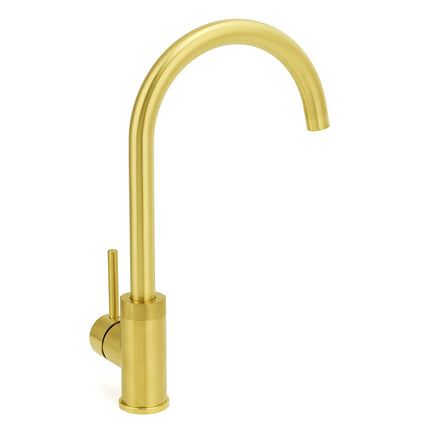 Brushed Gold Round Kitchen Mixer Sink Tap 360° Swivel Laundry Basin Faucet Spout.