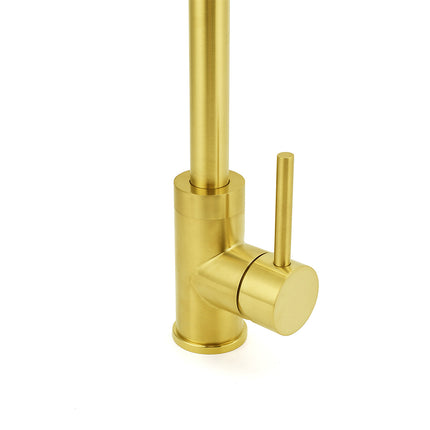 Brushed Gold Round Kitchen Mixer Sink Tap 360° Swivel Laundry Basin Faucet Spout.