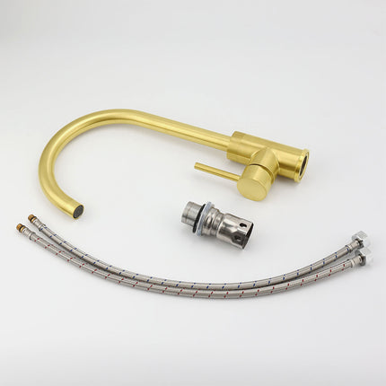 Brushed Gold Round Kitchen Mixer Sink Tap 360° Swivel Laundry Basin Faucet Spout.