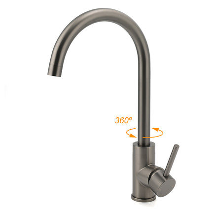 Gun Metal Round Kitchen Mixer Sink Tap 360° Swivel Laundry Basin Faucet Spout Set.