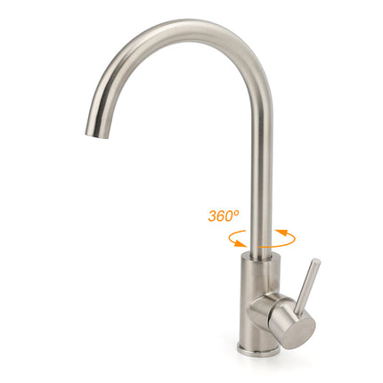WELS Kitchen Laundry Swivel Sink Mixer Faucet Tap Spout Stainless Steel Brushed.
