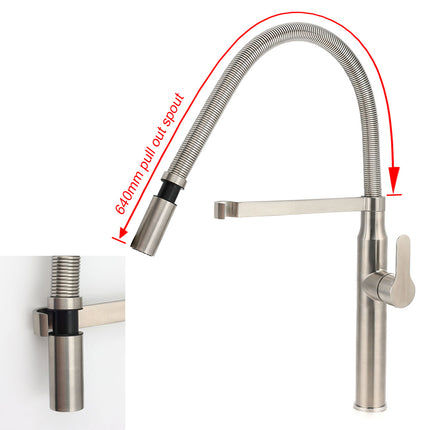 Brushed Nickel Kitchen Sink Basin Mixer 360 Swivel Faucet Tap Pull Out Spout SUS.