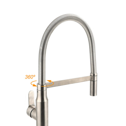 Brushed Nickel Kitchen Sink Basin Mixer 360 Swivel Faucet Tap Pull Out Spout SUS.