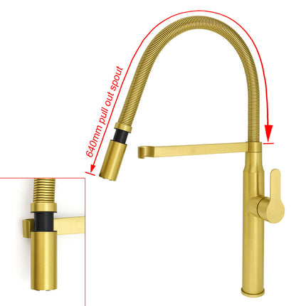 Brushed Gold Tall Kitchen Sink Basin Mixer 360º Swivel Faucet Tap Pull Out Spout.