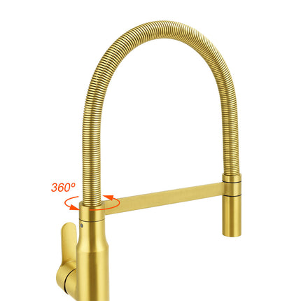 Brushed Gold Tall Kitchen Sink Basin Mixer 360º Swivel Faucet Tap Pull Out Spout.