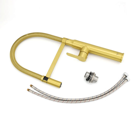 Brushed Gold Tall Kitchen Sink Basin Mixer 360º Swivel Faucet Tap Pull Out Spout.