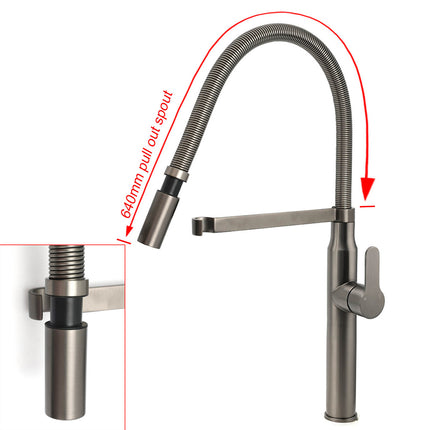 WELS Gun Metal Stainless Steel Pull Out Swivel Kitchen Mixer Sink Tap Spout Faucet.