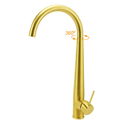 Brushed Gold Round Kitchen Mixer Sink Tap 360 Swivel Basin Laundry Faucet Spout.
