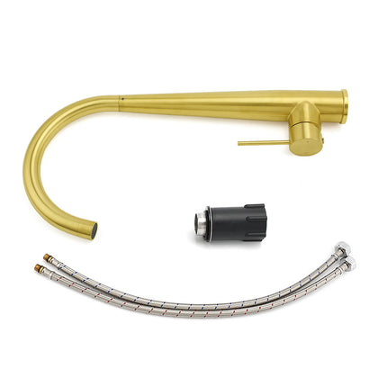 Brushed Gold Round Kitchen Mixer Sink Tap 360 Swivel Basin Laundry Faucet Spout.