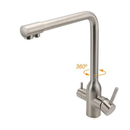 Brushed Nickel 3 Way Kitchen Sink Swivel Mixer Tap Pure Drink Clean Water Faucet.