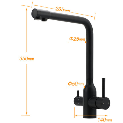 Matt Black 3 Ways Kitchen Mixer Tap Pury Water Sink Faucet 360 Swivel Spout Outlet.