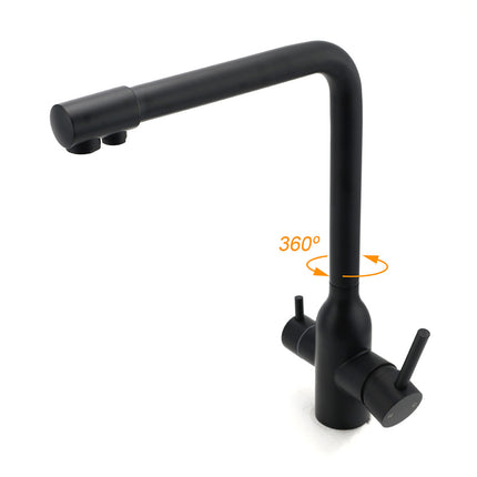 Matt Black 3 Ways Kitchen Mixer Tap Pury Water Sink Faucet 360 Swivel Spout Outlet.