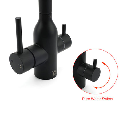 Matt Black 3 Ways Kitchen Mixer Tap Pury Water Sink Faucet 360 Swivel Spout Outlet.