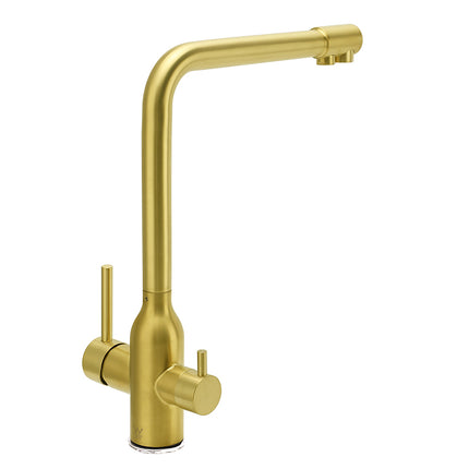 WELS Brushed Gold 3 Ways Kitchen Mixer Tap Swivel Spout Pure Water Sink Faucet Set.