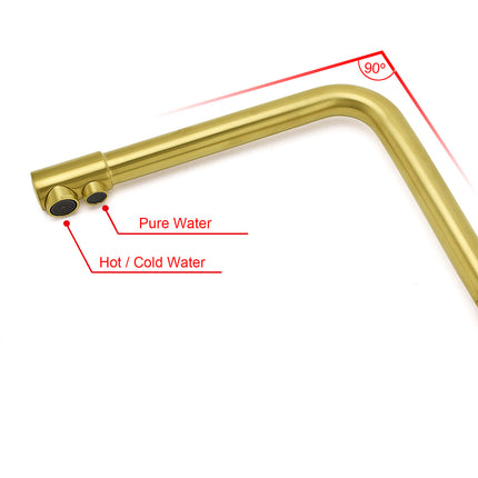 WELS Brushed Gold 3 Ways Kitchen Mixer Tap Swivel Spout Pure Water Sink Faucet Set.