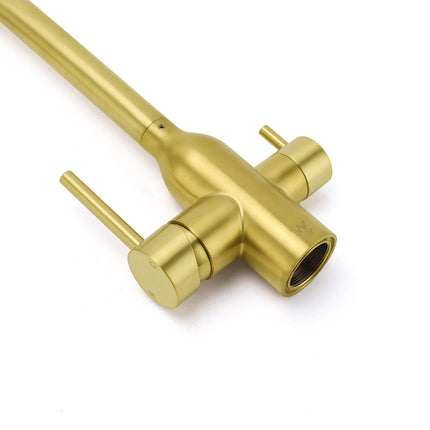 WELS Brushed Gold 3 Ways Kitchen Mixer Tap Swivel Spout Pure Water Sink Faucet Set.
