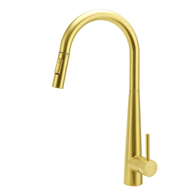 Brushed Gold Pull Out Kitchen Sink Tap Basin Mixer Faucet 2 Mode Spraying Spout.