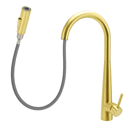 Brushed Gold Pull Out Kitchen Sink Tap Basin Mixer Faucet 2 Mode Spraying Spout.