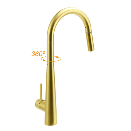 Brushed Gold Pull Out Kitchen Sink Tap Basin Mixer Faucet 2 Mode Spraying Spout.