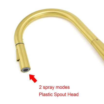 Brushed Gold Pull Out Kitchen Sink Tap Basin Mixer Faucet 2 Mode Spraying Spout.
