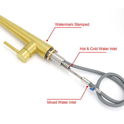 Brushed Gold Pull Out Kitchen Sink Tap Basin Mixer Faucet 2 Mode Spraying Spout.