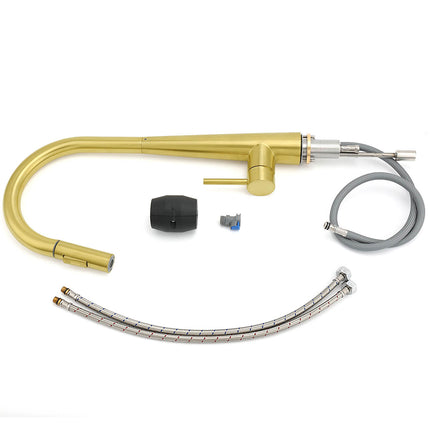 Brushed Gold Pull Out Kitchen Sink Tap Basin Mixer Faucet 2 Mode Spraying Spout.