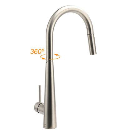 Brushed Nickel Pull Out Kitchen Tap Sink Mixer Faucet Spout 2 Modes Spray Outlet.