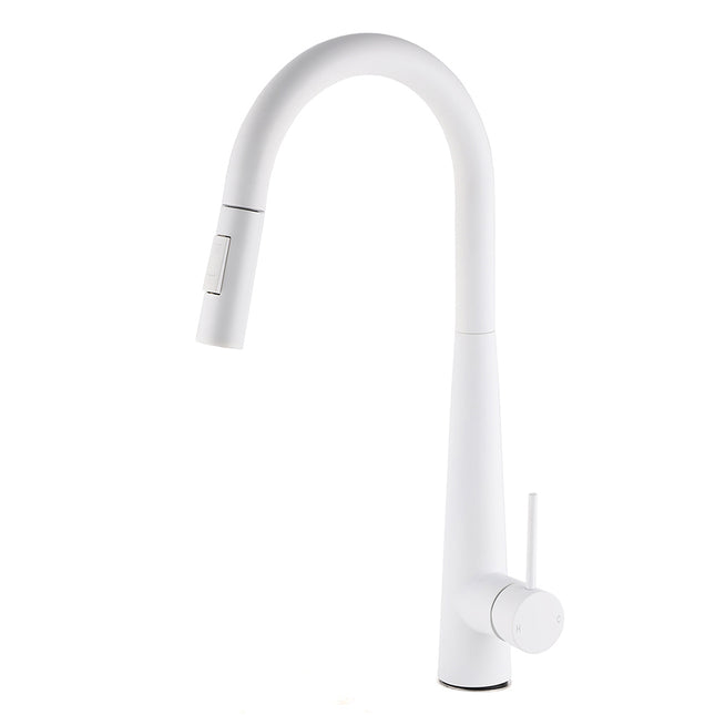 Matte White 2 Modes Spray Kitchen Mixer Pull Out Sink Tap Laundry Swivel Faucet.