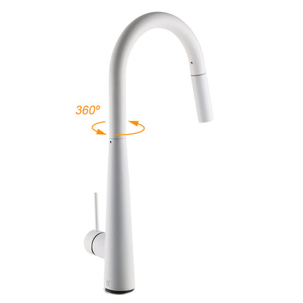 Matte White 2 Modes Spray Kitchen Mixer Pull Out Sink Tap Laundry Swivel Faucet.