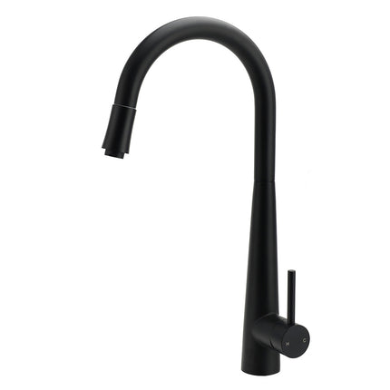 Matt Black Pull Out Long Hose Kitchen Sink Tap Round Basin Mixer Faucet Spout.