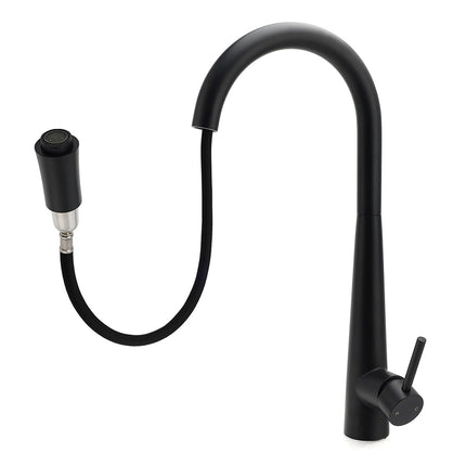 Matt Black Pull Out Long Hose Kitchen Sink Tap Round Basin Mixer Faucet Spout.