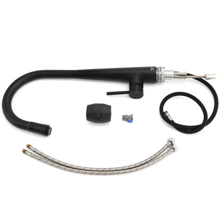 Matt Black Pull Out Long Hose Kitchen Sink Tap Round Basin Mixer Faucet Spout.