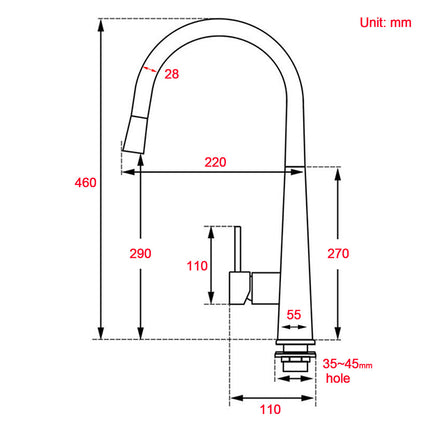 Matt Black Pull Out Long Hose Kitchen Sink Tap Round Basin Mixer Faucet Spout.