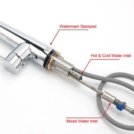 WELS Chrome Pull Out Kitchen Sink Tap Round Basin Mixer Faucet Flexible Spout.