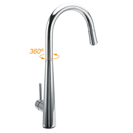WELS Chrome Pull Out Kitchen Sink Tap Round Basin Mixer Faucet Flexible Spout.