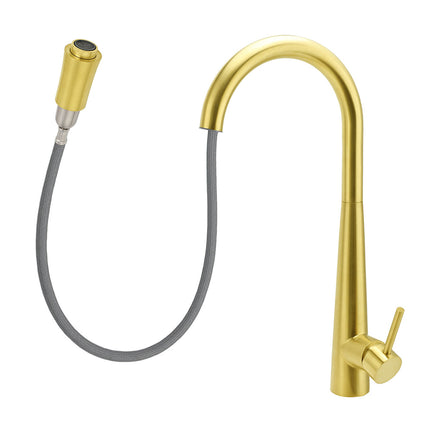 Round Brushed Gold Pull Out Kitchen Sink Tap Basin Mixer Faucet Flexible Spout.