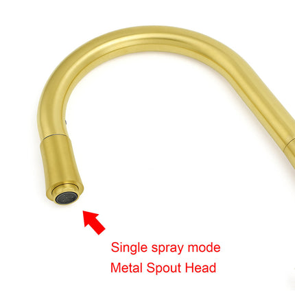 Round Brushed Gold Pull Out Kitchen Sink Tap Basin Mixer Faucet Flexible Spout.