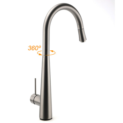 WELS Gun Metal Grey Pull Out Kitchen Sink Tap Basin Mixer Faucet Flexible Spout.