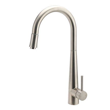 Brushed Nickel Silver Round Pull Out Kitchen Sink Tap Mixer Faucet Spout Outlet.