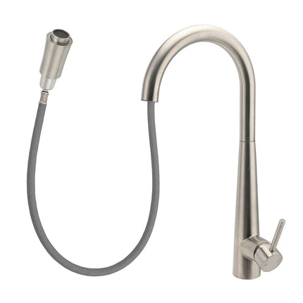 Brushed Nickel Silver Round Pull Out Kitchen Sink Tap Mixer Faucet Spout Outlet.
